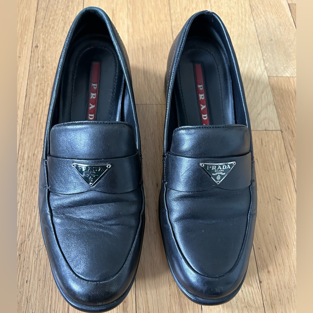 Prada Sport Linea Rossa Black Leather Loafers